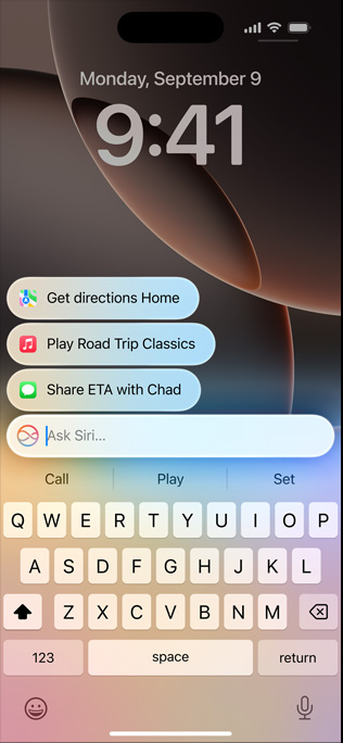 iPhone 16 Pro с новия дизайн на Siri и функцията Пиши на Siri.