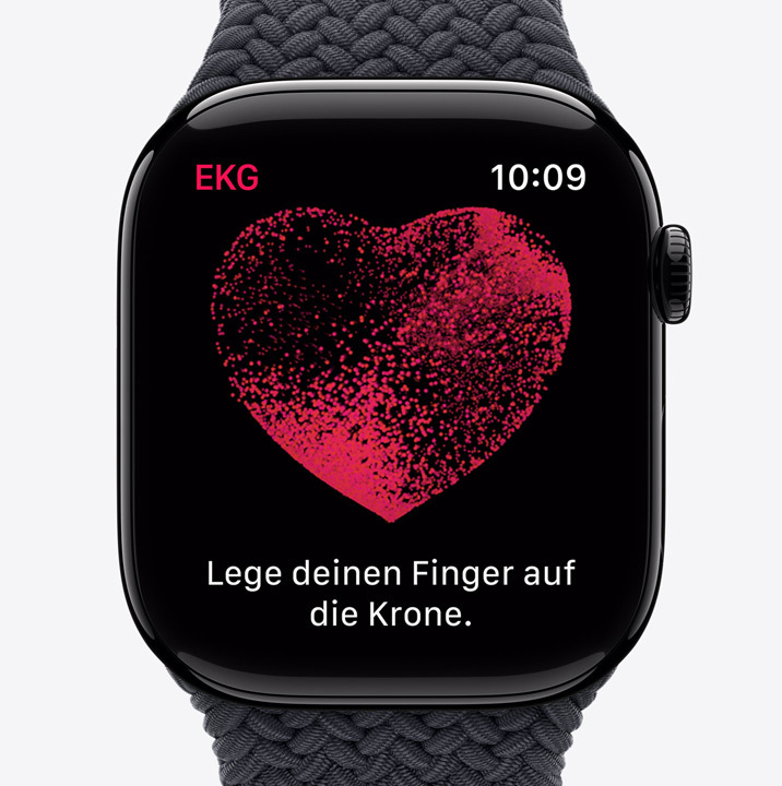 Das Display der EKG App auf der Apple Watch Series 10 zeigt eine Wellenform und einen Countdown Timer mit 24 Sek.