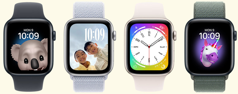 Apple Watch-enheter med skojiga urtavlor.