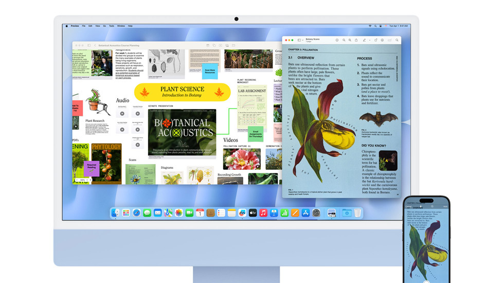 Ein iMac und ein iPhone mit farbigen Inhalten.
