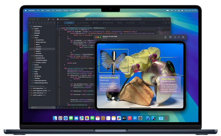 An open Mac with the Xcode app displayed.