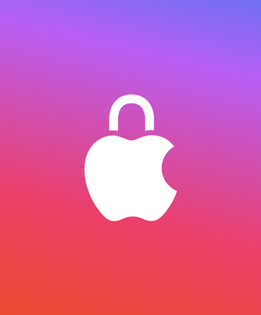 The Apple logo modified to resemble a locked padlock, with dots underneath to resemble a hidden password.