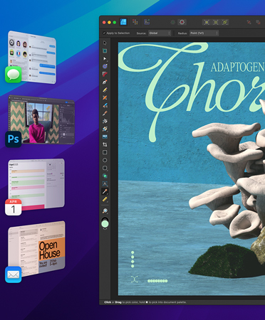 Various apps displayed in groupings on a desktop.