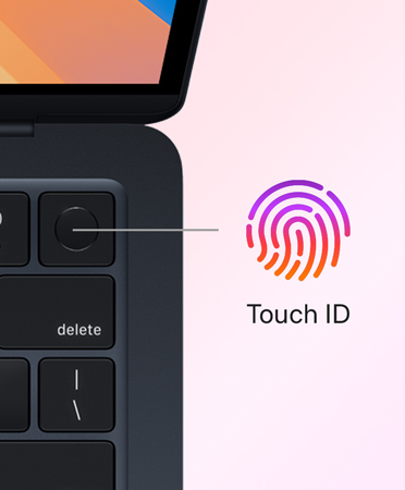 An open MacBook Air , demonstrating the location of the Touch ID button.