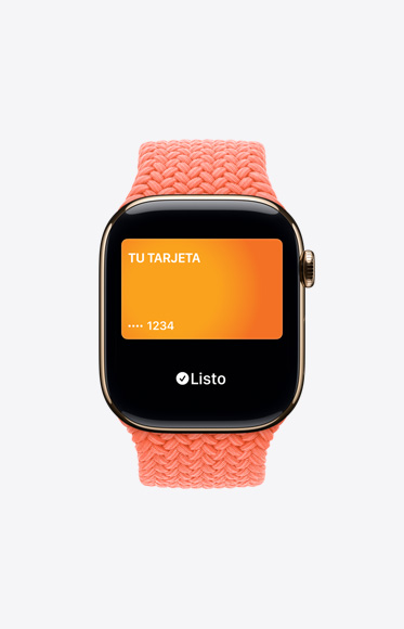 Un Apple Watch Series 10 muestra una tarjeta genérica que se usa a través de Apple Wallet.