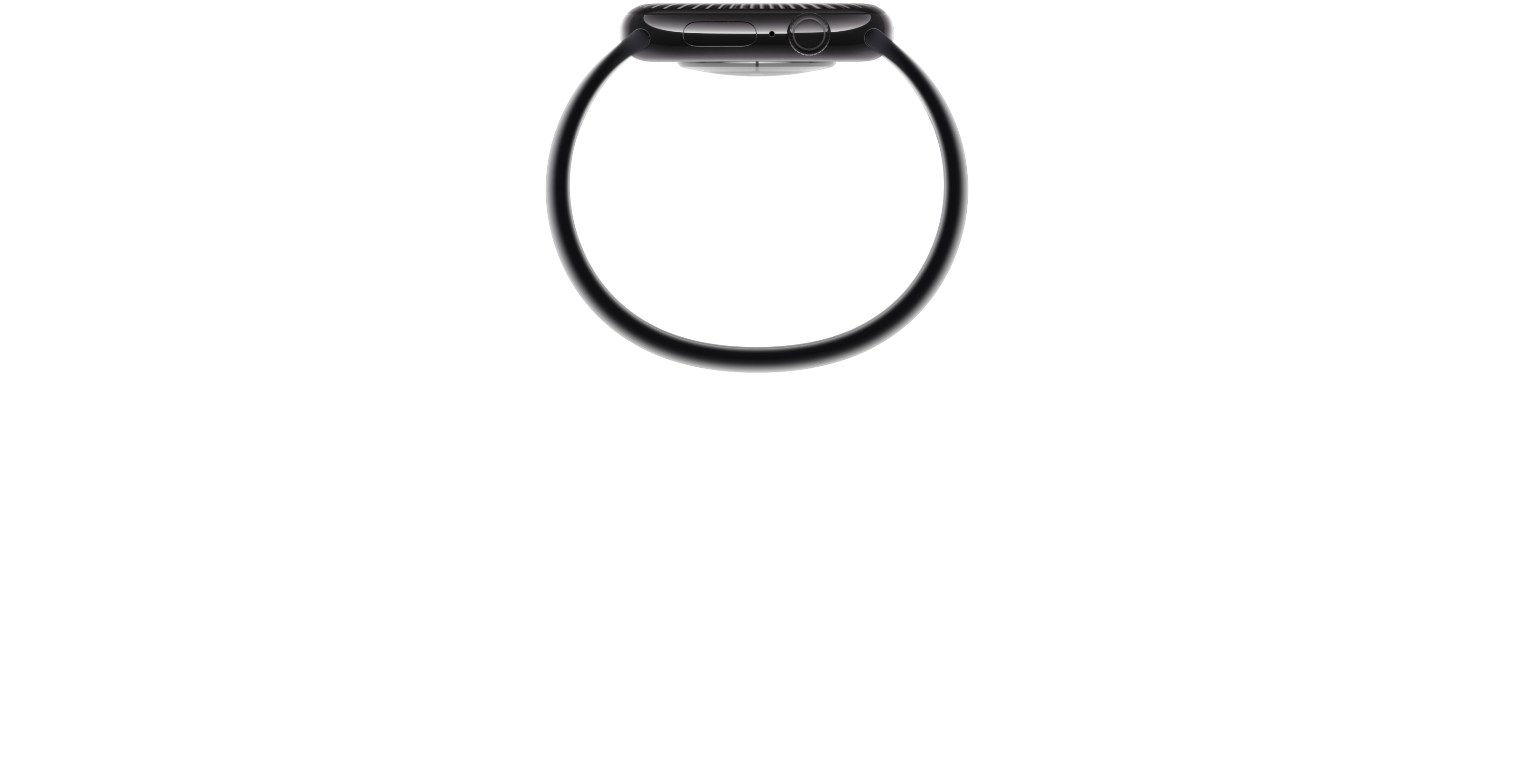 A view of the Digital Crown side of an Apple Watch Series 10 to show how thin it is.