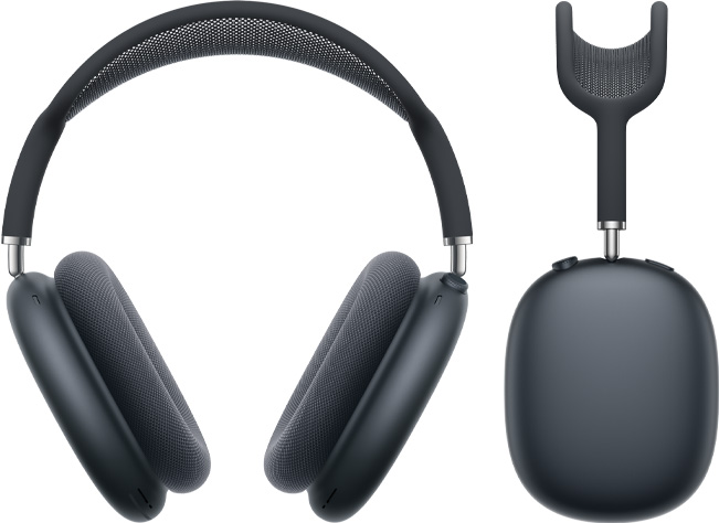 AirPods Max Biru Temaram difoto dari depan dan dari samping