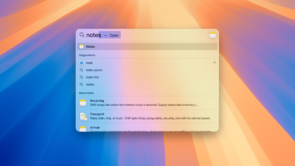 Die Spotlight Suche für Notizen.