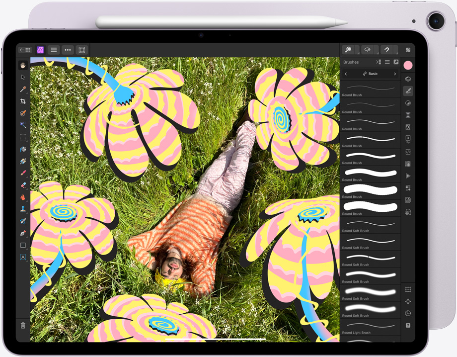iPad Air, landscape orientation, displaying a vibrant image being edited