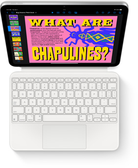 Bovenaanzicht van iPad met wit Magic Keyboard Folio.