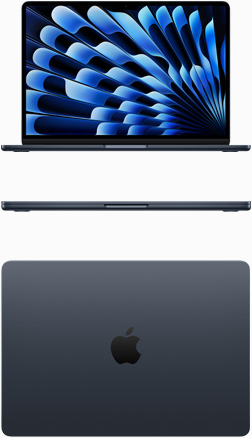 صورة أمامية ولقطة علوية لجهاز MacBook Air بلون سماء الليل
