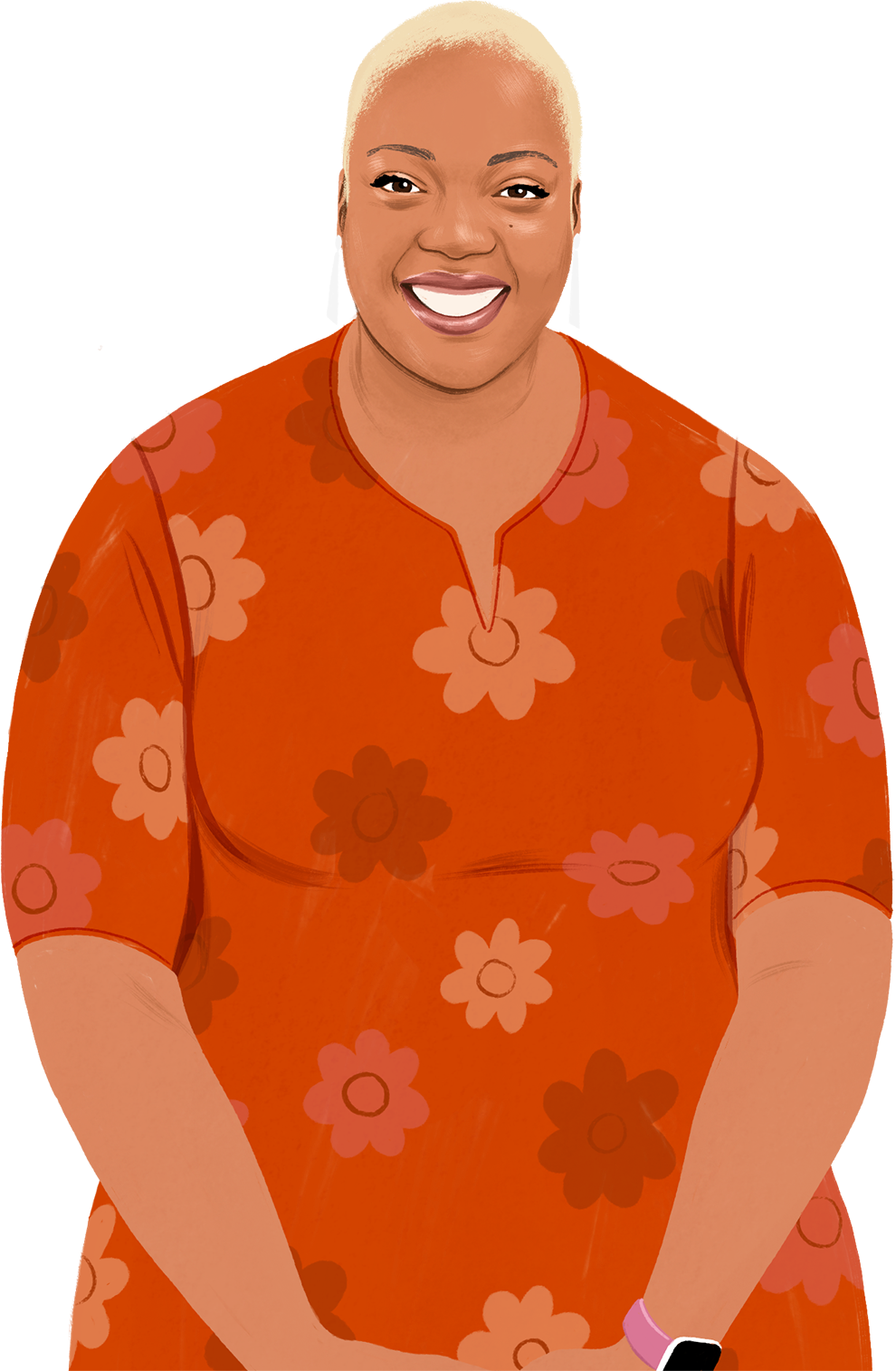Nafisah 的人像插圖,她微笑望向讀者;一幅 iPad 插圖進入畫面,iPad 上顯示一個心形符號圖像。