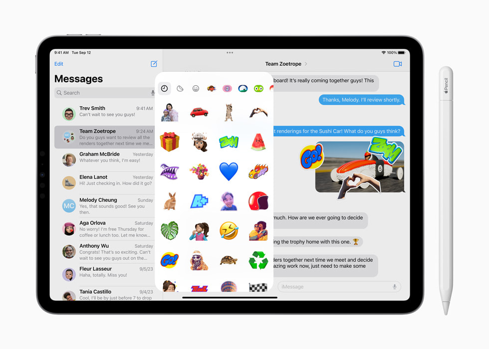 iPadOS 17’deki Mesajlar uygulaması.