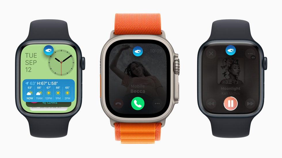 En yeni Apple Watch ailesinden üç aygıt gösteriliyor.