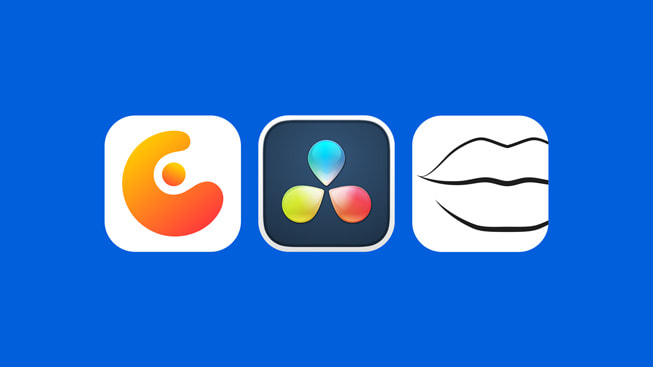 Logo aplikasi Concepts, DaVinci Resolve, dan Prêt-à-Makeup.