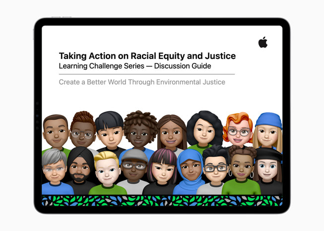 En iPad-skjerm viser ressursen Skap en bedre verden gjennom miljø­rettferdighet fra lærings­serien Challenge for Change.