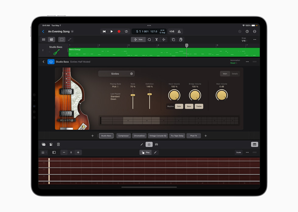 13 inç iPad Pro’da Bass Player ekranı gösteriliyor.