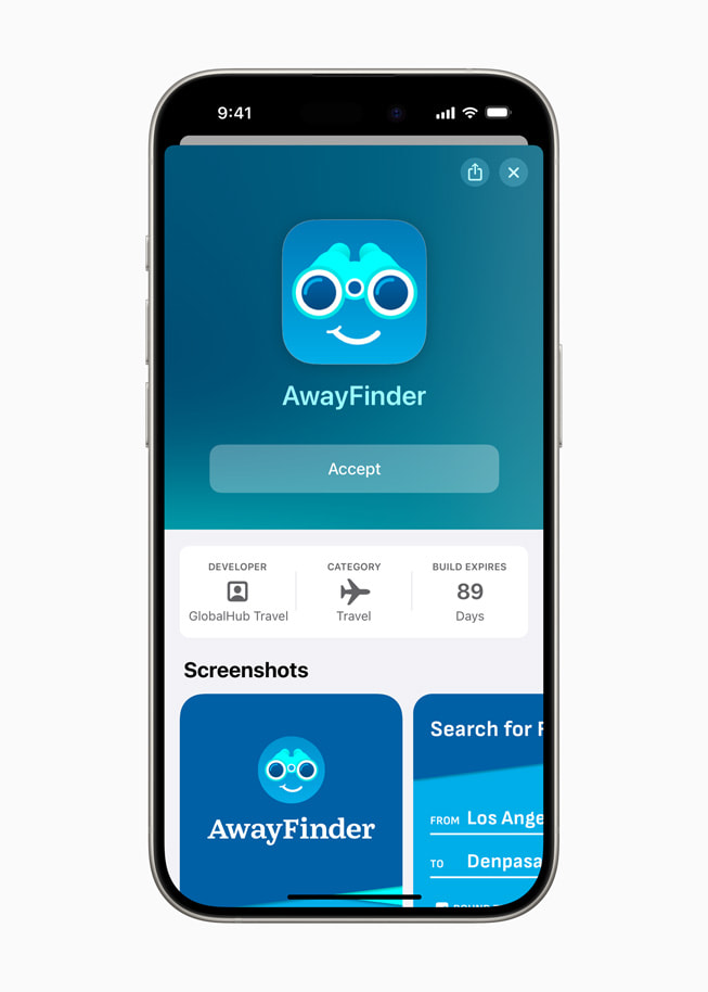 AwayFinder affiché sur iPhone 15 Pro.