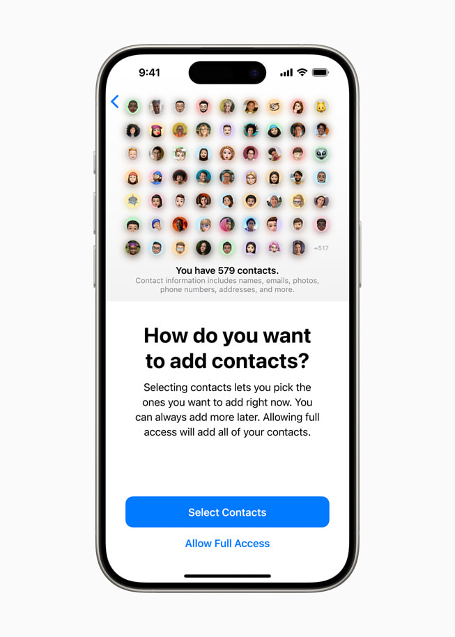 Kontakttillatelser vises på en iPhone 15 Pro.