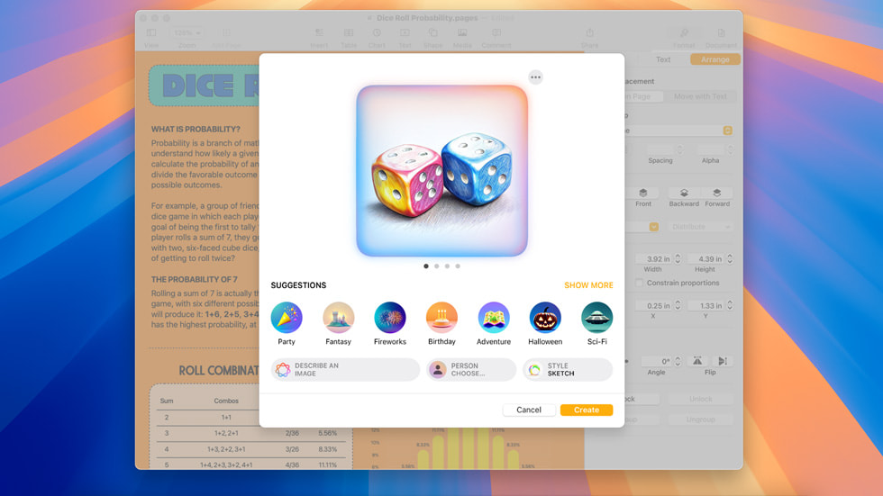 Apple Intelligence’tan güç alan Image Playground bir kullanıcının MacBook Pro’sunda gösteriliyor.