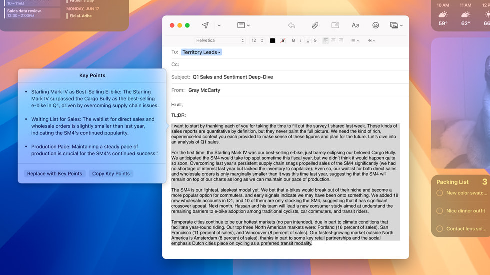 Apple Intelligence’tan güç alan Summarize aracı bir kullanıcının MacBook Pro’sunda gösteriliyor.