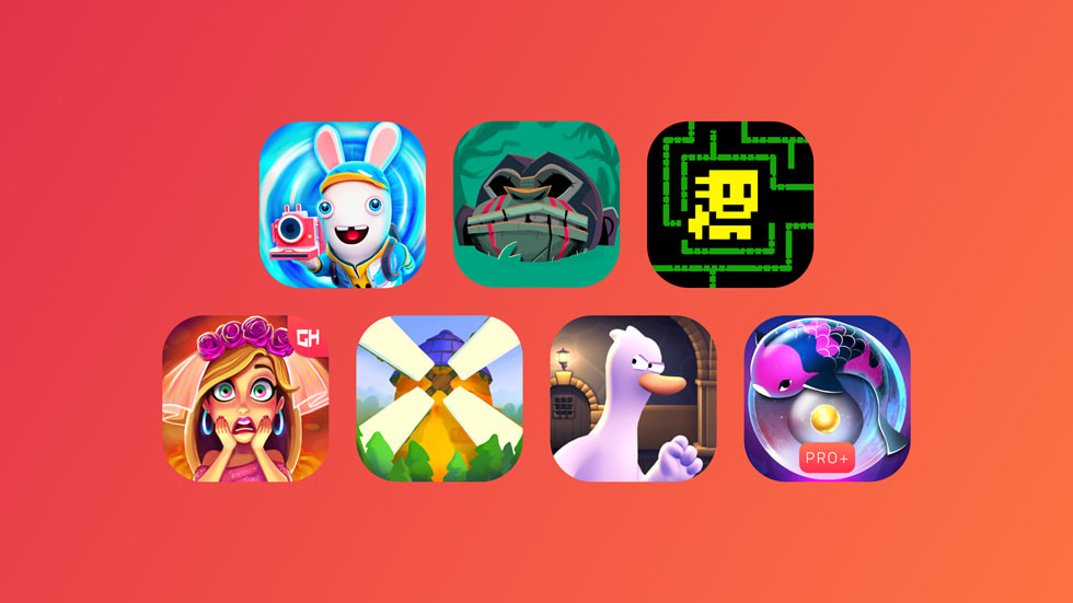 Symboler, der repræsenterer syv Apple Arcade-spil.
