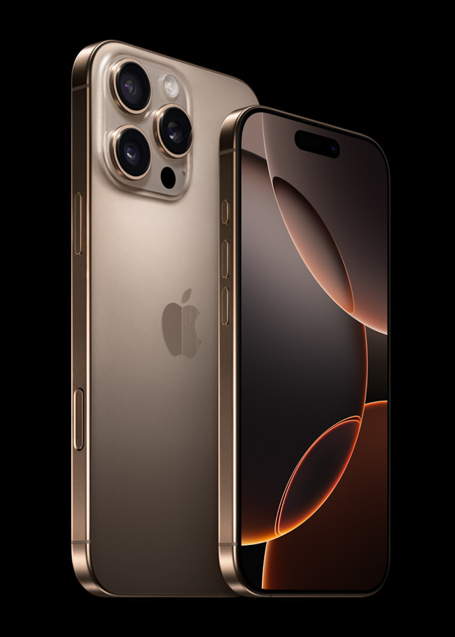 Primer plano del iPhone 16 Pro Max y el iPhone 16 Pro.