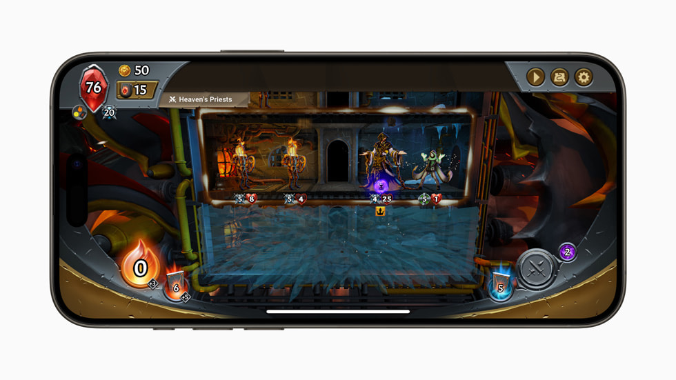 Una imagen de Monster Train+ en un iPhone 15 Pro.