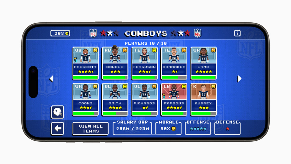 Una imagen del juego NFL Retro Bowl ’25 en un iPhone 15 Pro.