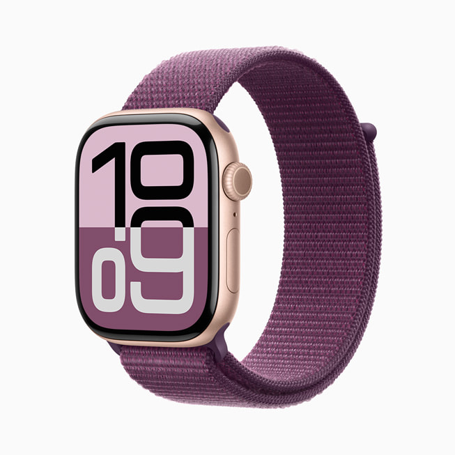 Apple Watch Series 10 av aluminium i rosegull.