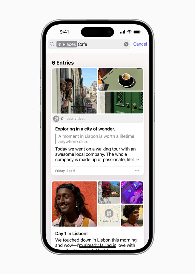 En användares platsbibliotek i Kartor visas på iPhone 16 Pro.