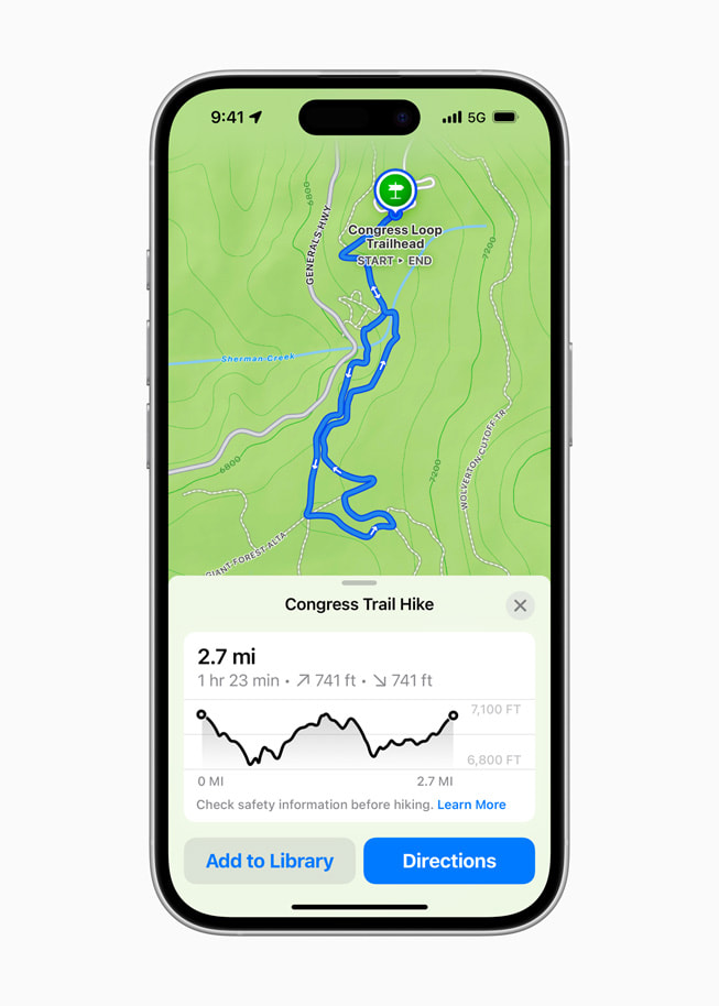 En karta över vandringsleden Congress Trail Hike visas i Kartor på iPhone 16 Pro.