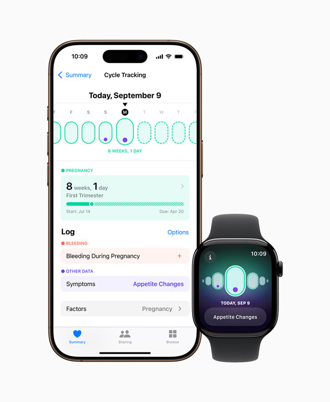 Appen Min cyklus vises på Apple Watch Series 10 og iPhone 16 Pro.