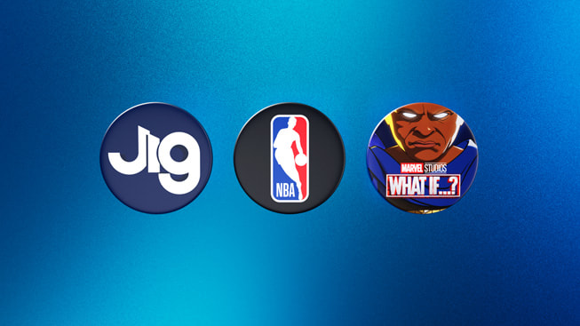 2024 Yılın Apple Vision Pro Uygulaması finalistlerini temsil eden simgeler: JigSpace, NBA ve What If...? An Immersive Story.