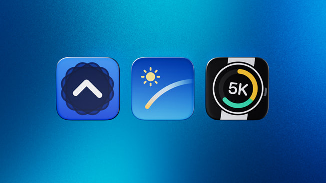 2024 Yılın Apple Watch Uygulaması finalistlerini temsil eden simgeler: LookUp, Lumy ve Watch to 5K.