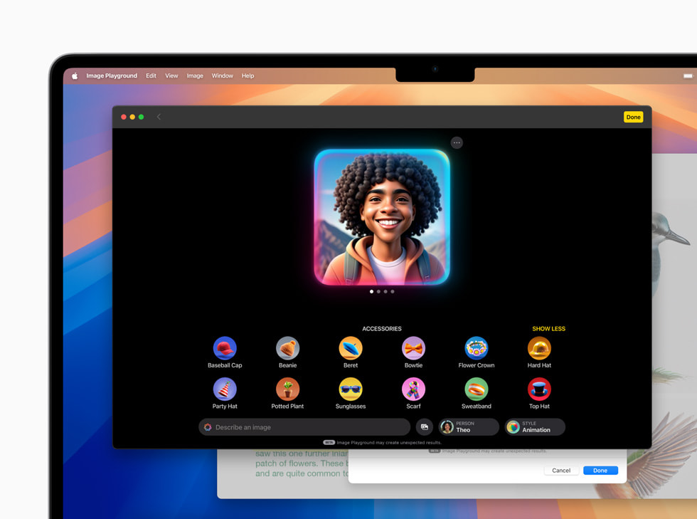 Image Playground uygulaması macOS Sequoia’da görüntüleniyor. 