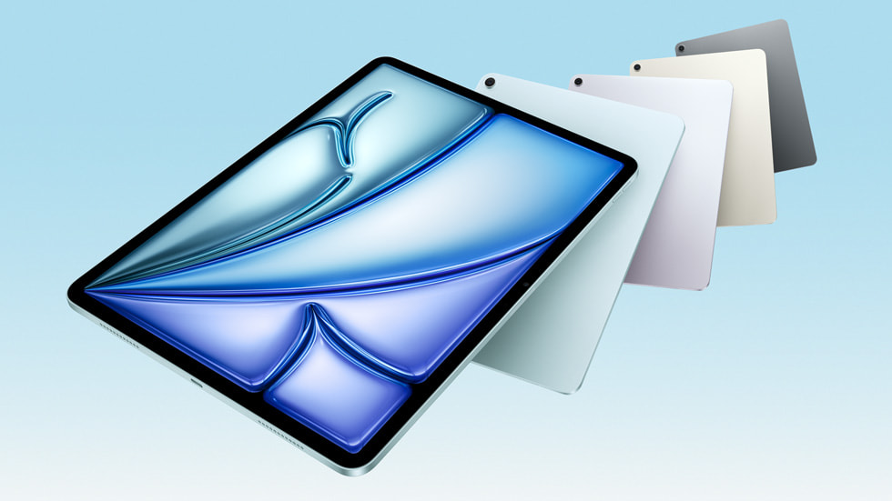 خمسة أجهزة iPad Air بشريحة M3 معروضة بشكل متدرج.
