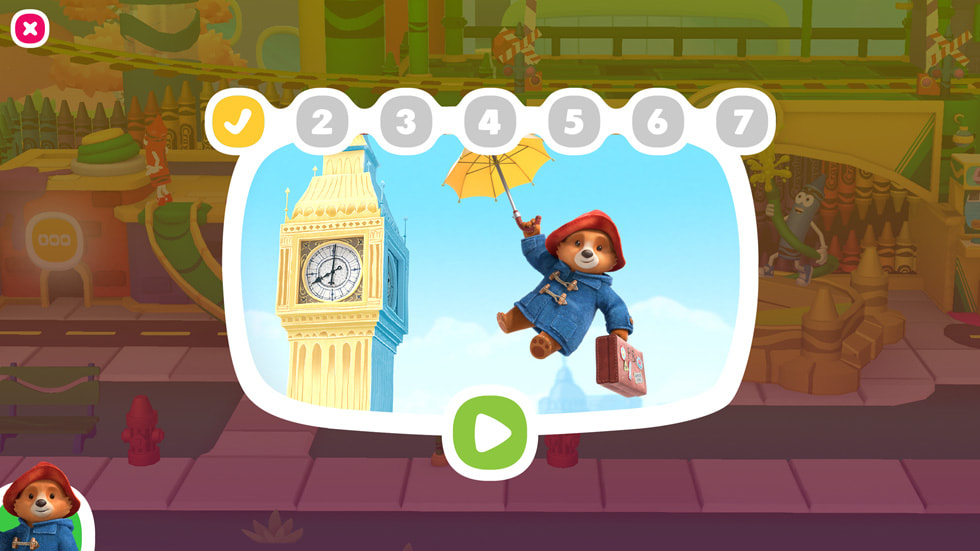 Hình ảnh trong trò chơi Crayola Create and Play+ của Red Games Co. với sự góp mặt của Paddington. 