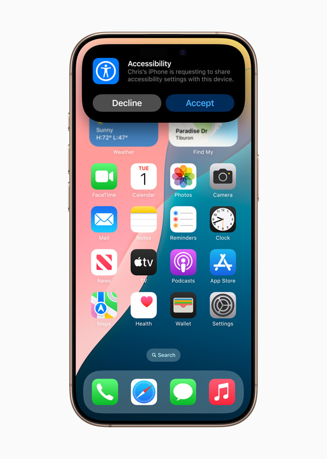 Hình ảnh ứng dụng Chia Sẻ Thiết Lập Trợ Năng trên iPhone 16 Pro. 