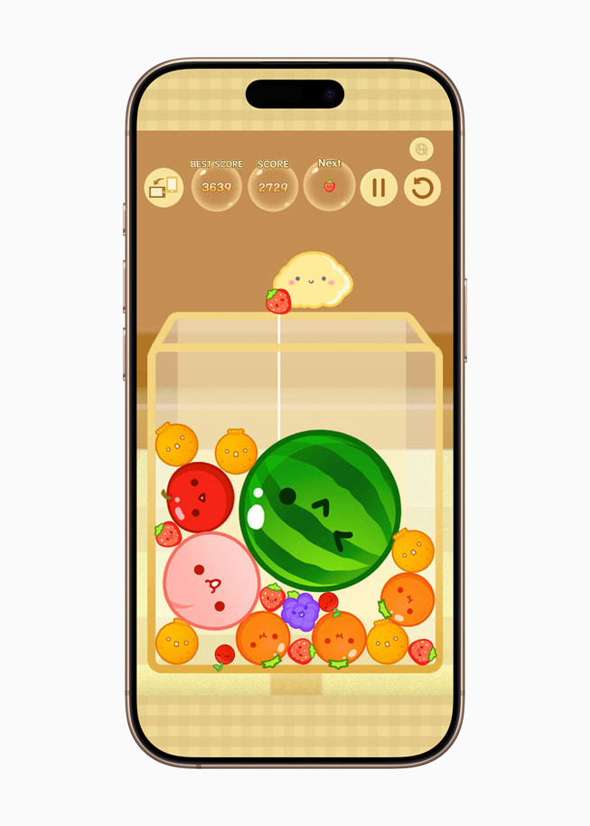 Grafik fra Suika Game+ fra XGIMI vist på iPhone 16 Pro.