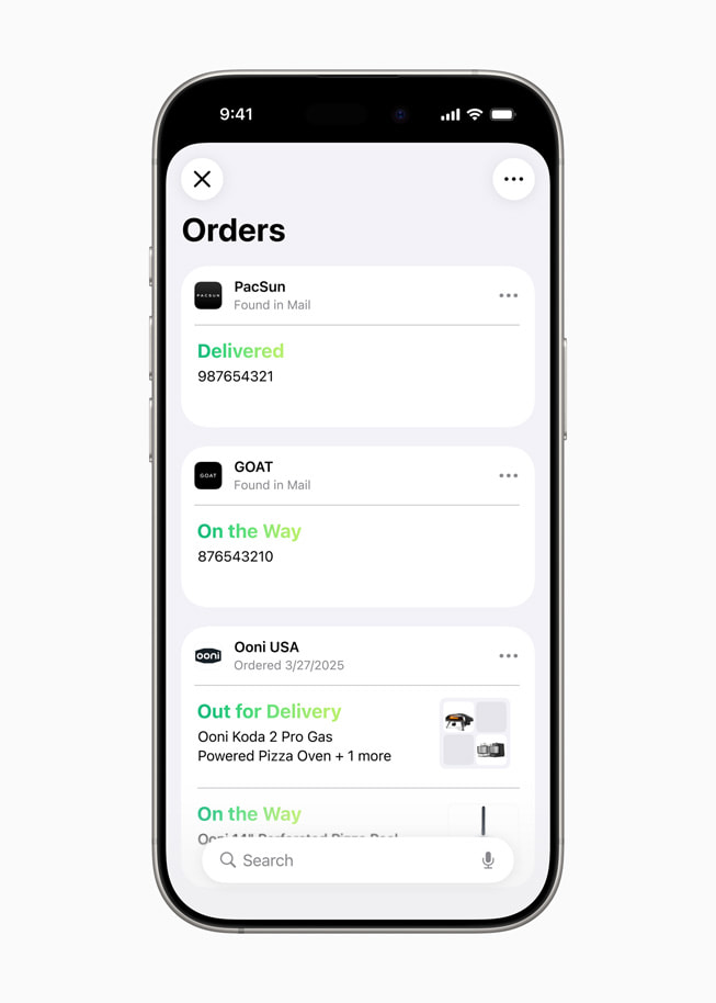 การติดตามคำสั่งซื้อใน Apple Wallet แสดงบนหน้าจอ iPhone 16 Pro