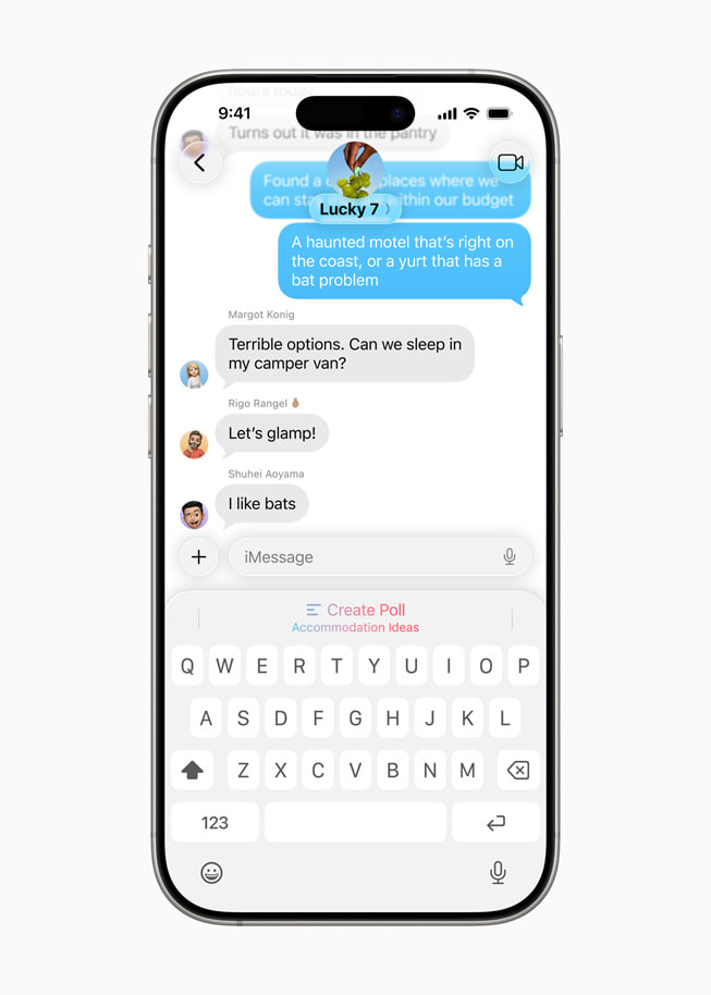 โพลในแอปข้อความแสดงบนหน้าจอ iPhone 16 Pro