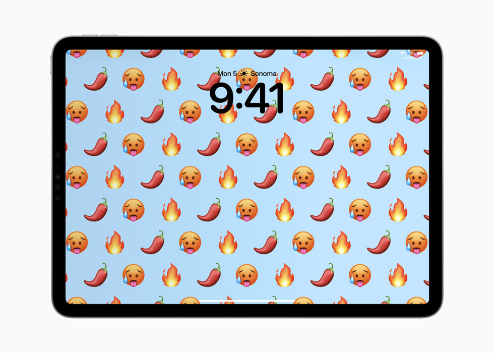 iPad Pro’da Kilit Ekranı’ndaki emoji özelleştirme seçenekleri gösteriliyor.