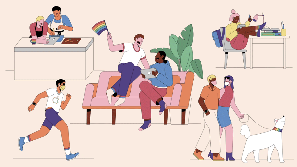 Pride’ı kutlayan insanların animasyonlu bir illüstrasyonu.